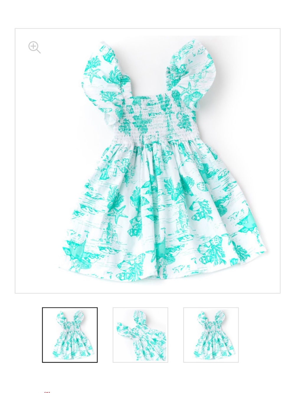 Smocked White Dress with Teal Print for Girls